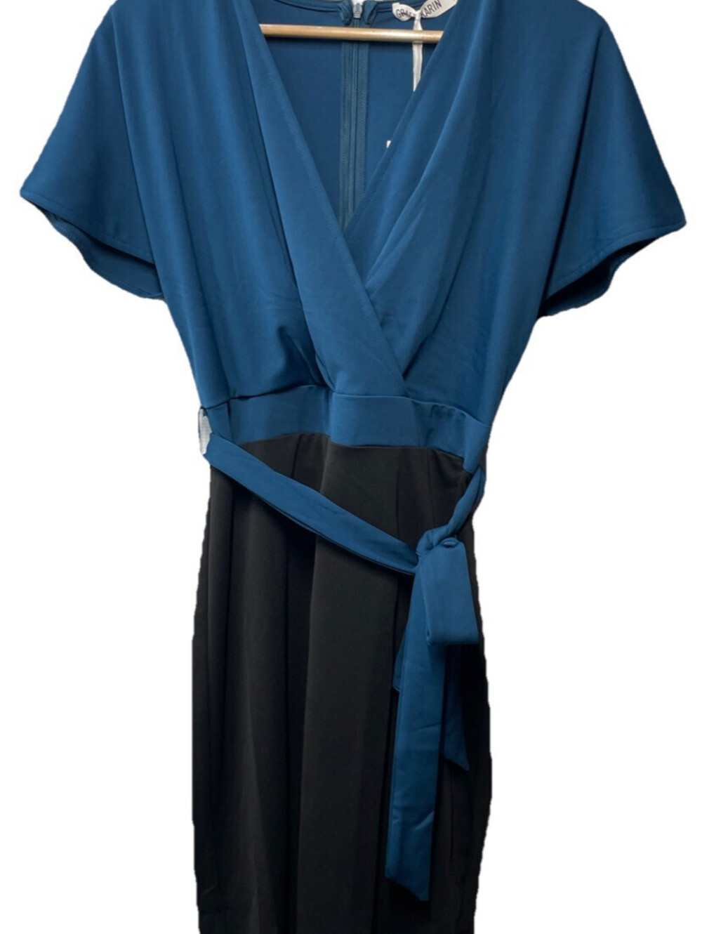 GRACE KARIN Women's Business Office Work Pencil Dress L Blue/Black Short Sleeve